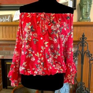 Ruffled Sleeve Floral Blouse - Size L